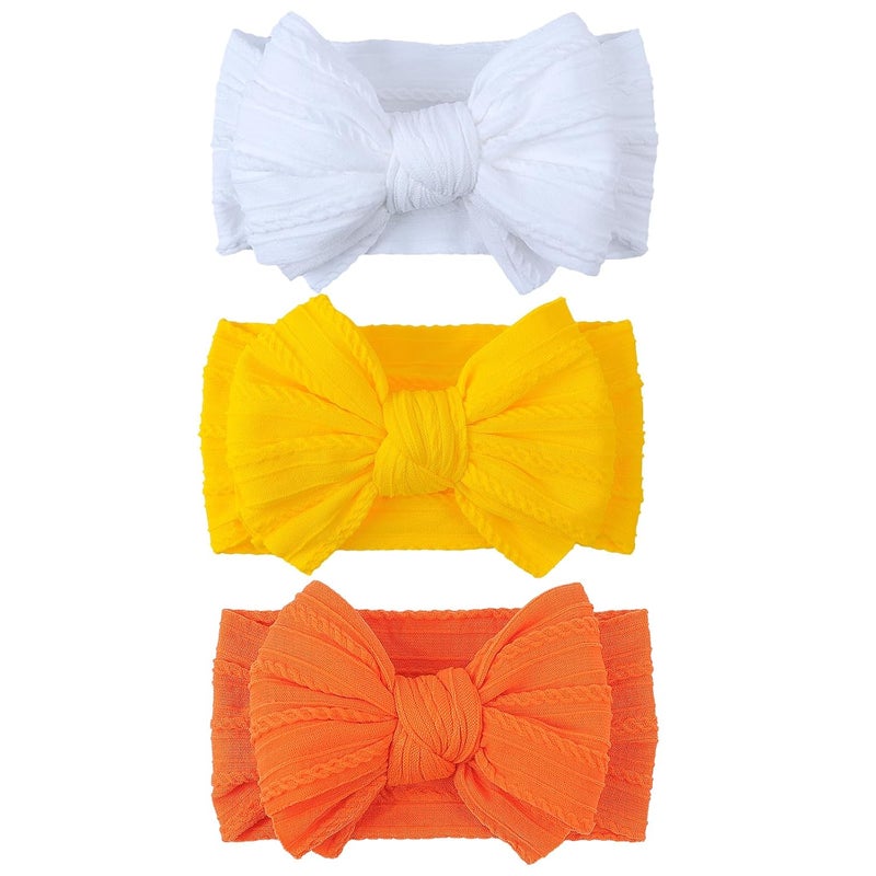 LemonSpace Store Handmade Baby Girls Headbands Soft Stretchy Nylon Halloween Thanksgiving Hair Accessories with Bows Fall Yellow Orange color for Newborn Baby Girls Infant Toddlers Kids(White Yellow Orange) - Image 1